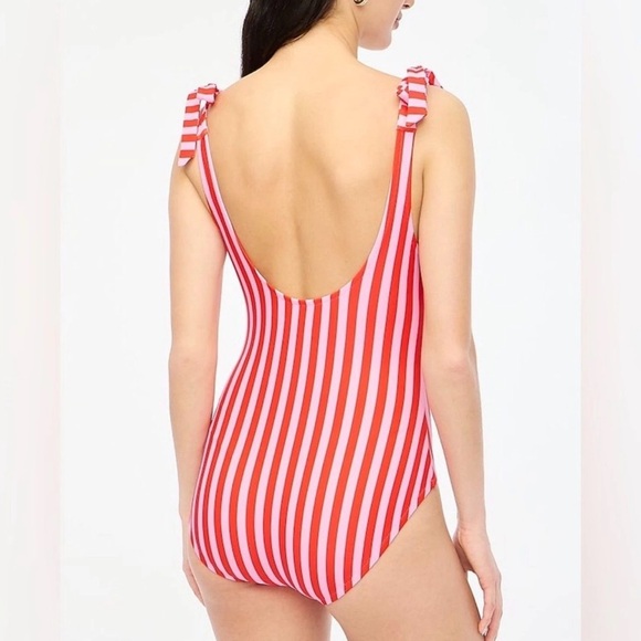 J. Crew Striped Tie-Shoulder One-Piece Swimsuit Large - Picture 4 of 9